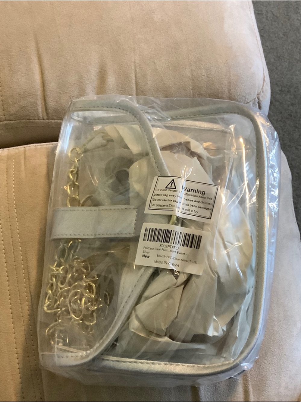 Clear PVC Crossbody Bag with Gold Chain - Picture 3 of 3